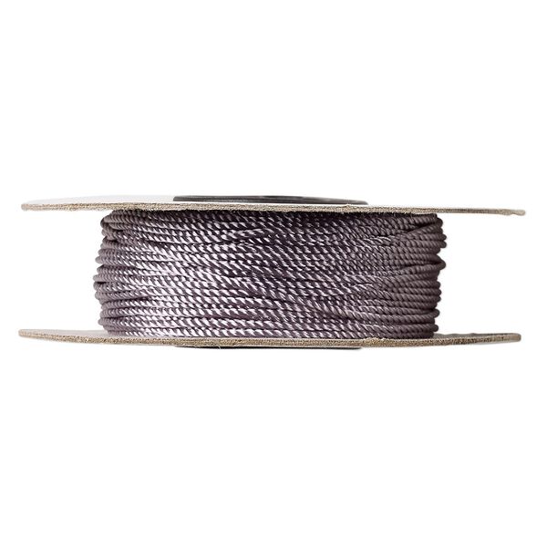 Cord, nylon, grey, 1mm twisted. Sold per 100-foot spool. image number 0