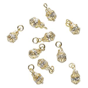Drop, gold-finished brass and glass, clear, 11x7mm-11x8mm teardrop. Sold per pkg of 10.