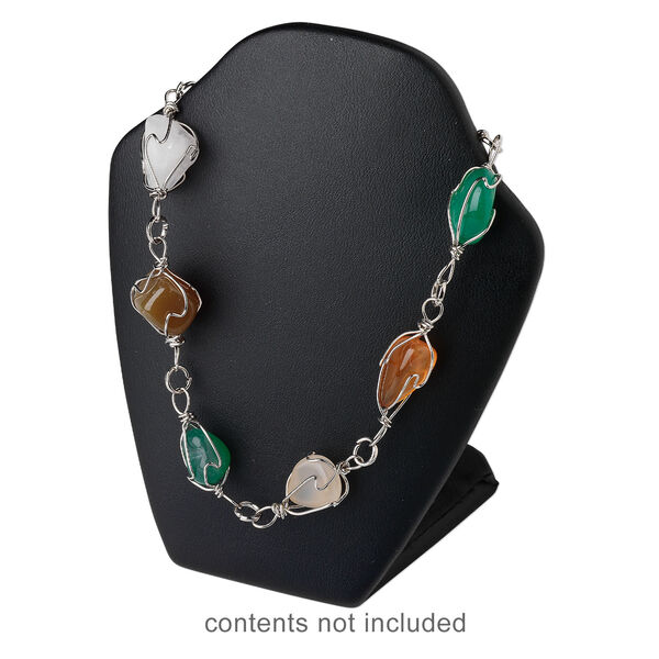 Display, necklace, leatherette, black, 4 x 3 x 1-1/2 inches, VELCRO&reg;-style tab on back with adjustable angle. Sold individually. image number 1