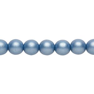 Bead, Czech glass druk, opaque satin blue, 8mm round. Sold per 15-1/2" to 16" strand.