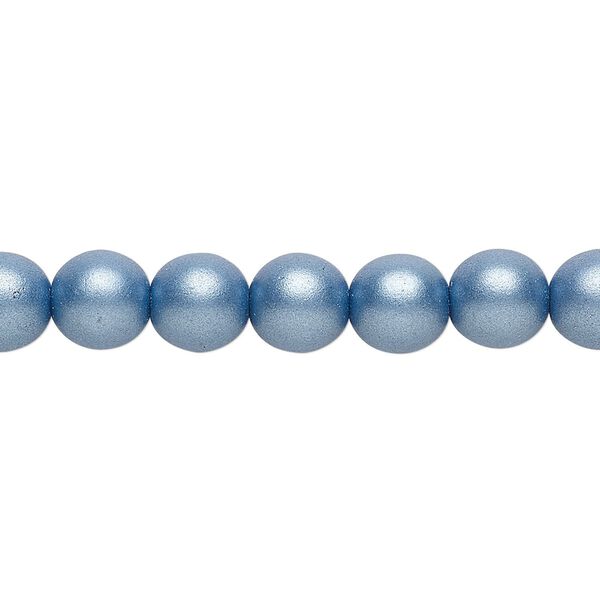 Bead, Czech glass druk, opaque satin blue, 8mm round. Sold per 15-1/2" to 16" strand. image number 0