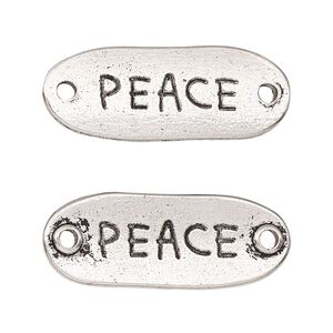Link, antique silver-finished "pewter" (zinc-based alloy), 33x13mm two-sided oval with "PEACE." Sold per pkg of 2.