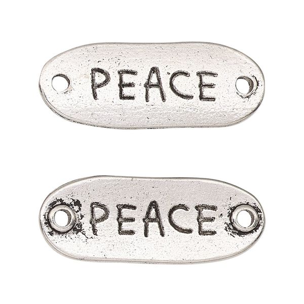 Link, antique silver-finished "pewter" (zinc-based alloy), 33x13mm two-sided oval with "PEACE." Sold per pkg of 2. image number 0