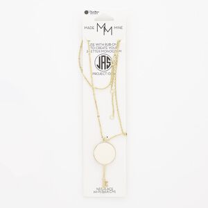 Necklace, enamel / gold-finished "pewter" (zinc-based alloy) / gold-finished steel, ivory, 49x23.5mm key with rub-on setting, 20 inches with 2-inch extender chain and lobster claw clasp. Sold individually.