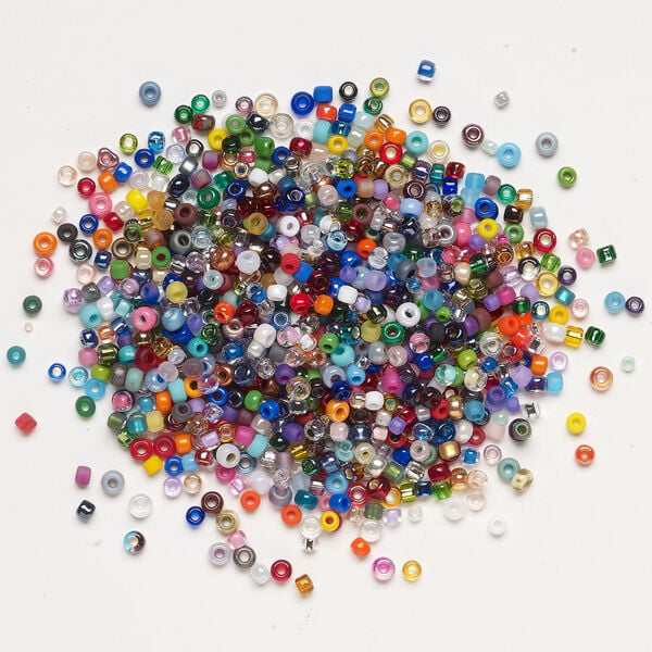 Seed bead mix, glass, 1pkg50g, #5 to #4 round, opaque and translucent mixed colors image number 1