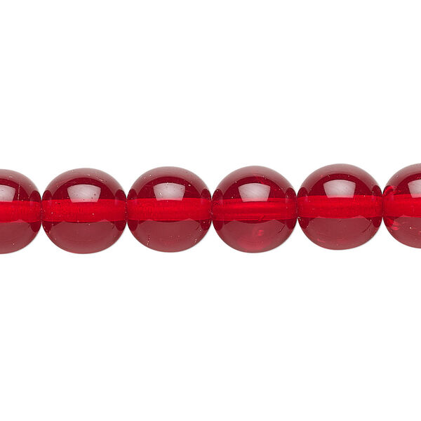 Bead, Czech glass druk, transparent ruby red, 10mm round. Sold per 15-1/2" to 16" strand. image number 0