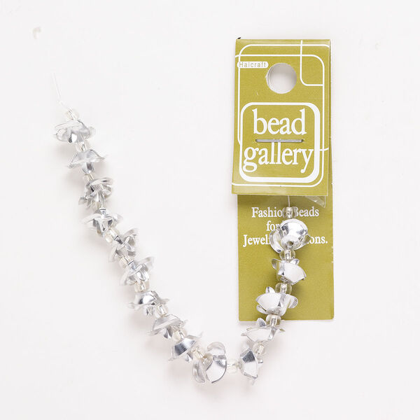 Aluminum 1pkg15, rose bead silver finish 12x6mm-12x7mm image number 0