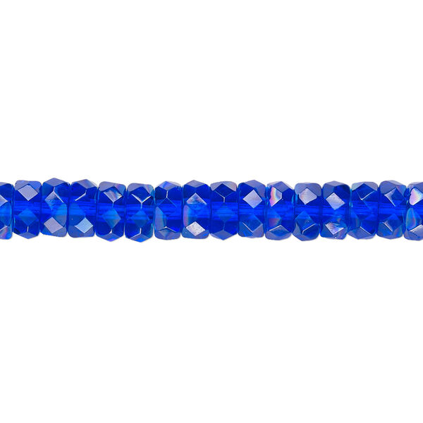 Bead, Czech fire-polished glass, light cobalt AB, 6x3mm faceted rondelle. Sold per 15-1/2" to 16" strand. image number 0