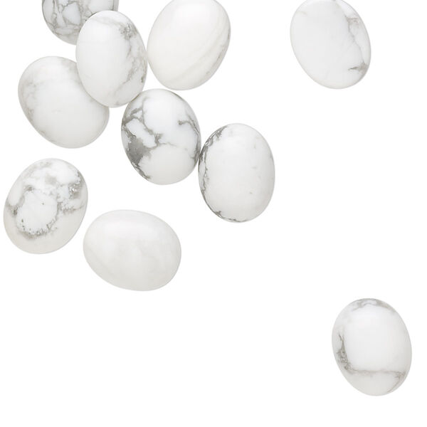 Cabochon, white howlite (natural), 10x8mm calibrated oval, B grade, Mohs hardness 3 to 3-1/2. Sold per pkg of 10. image number 0