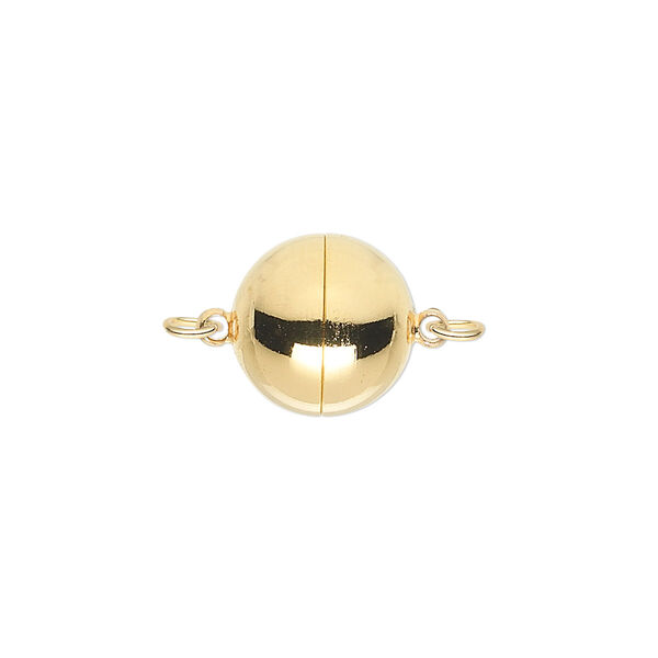 Clasp, magnetic, gold-plated copper, 12mm round. Sold individually. image number 0