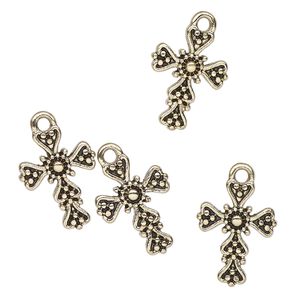 Drop, antique gold-finished "pewter" (zinc-based alloy), 17x12mm fancy cross. Sold per pkg of 4.