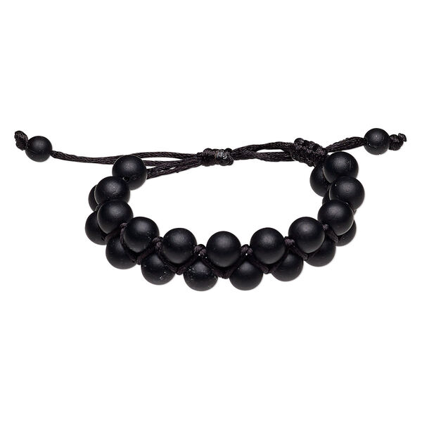 Bracelet, nylon and acrylic, black, 18mm wide with 8mm round, adjustable from 5-1/2 to 9 inches with wrapped knot closure. Sold individually. image number 0