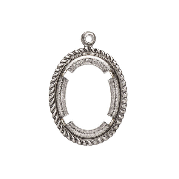 Drop, antique silver-plated brass, 24x19mm rope edge oval with 18x13mm oval setting. Sold per pkg of 10. image number 0