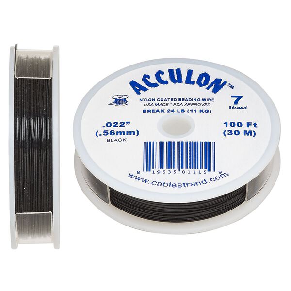 Beading wire, Acculon®, nylon-coated stainless steel, black, 7 strand, 0.022-inch diameter. Sold per 100-foot spool. image number 0