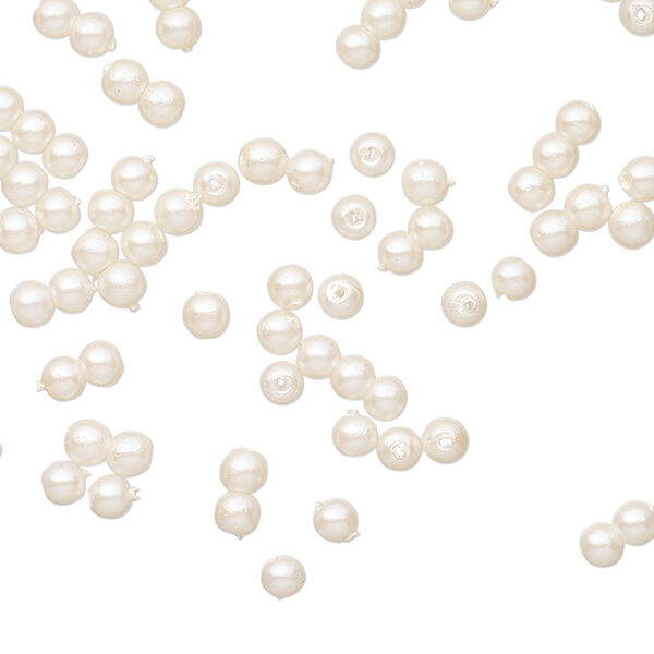 Bead, vintage Japanese acrylic pearl, antique white, 3mm round. Sold per pkg of 100. image number 0