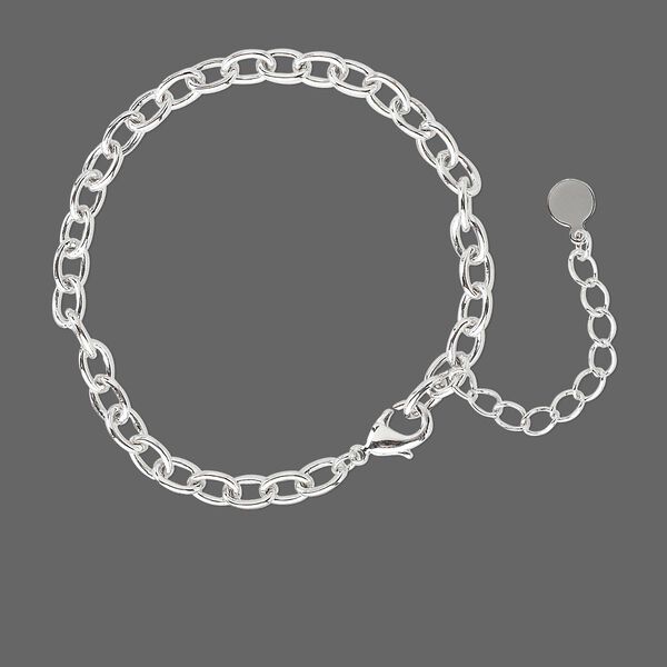 Chain, rhodium-plated pewter (tin-based alloy), 5mm oval cable, 6-1/2 inches with 1-3/4 inch extender chain and lobster claw clasp. Sold individually. image number 0