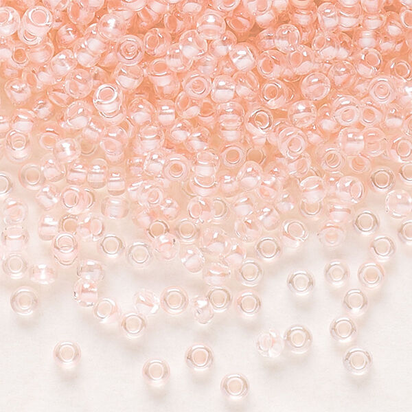 Seed bead, Preciosa Ornela Czech glass, pkg/50g, #11 rocaille, translucent color-lined luster pastel pink, (382PP). image number 0