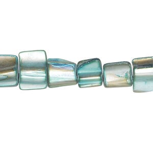 Mother-of-pearl shell 1pkg1, triangle tube bead 15 inch turquoise blue 6x5mm-13x8mm