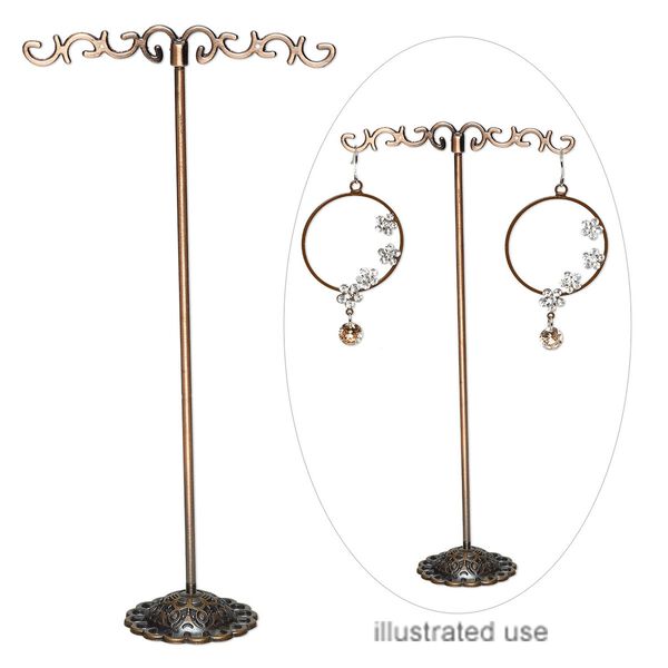 Display, earring, antique copper-finished steel and "pewter" (zinc-based alloy), 6-1/4 x 3 x 1-1/4 inches. Sold per pkg of 2. image number 0
