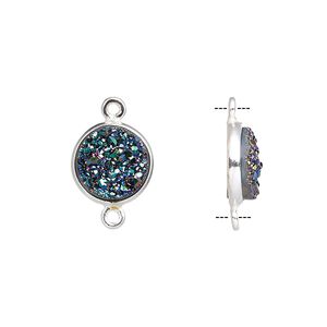 Druzy agate / sterling silver 1pkg1, electrocoated hand-cut flat round link 11mm