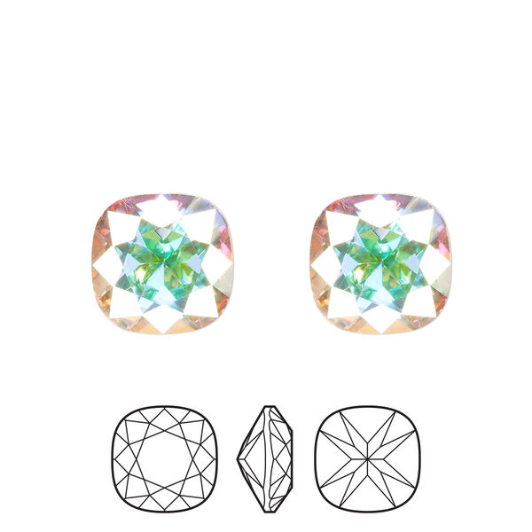 Fancy stone 2pk crystal AB foil back, Preciosa MAXIMA Czech crystal rhinestone 10mm cushion square image number 0