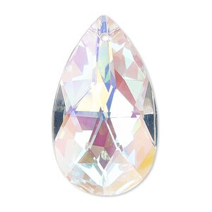 Suncatcher 1pk clear AB, Asfour Crystal 37x21mm top-drilled faceted flat teardrop