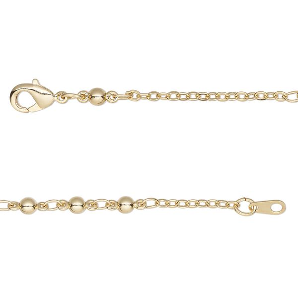 Chain, gold-finished brass, 3mm triple ball, 24 inches with lobster claw clasp. Sold individually. image number 0