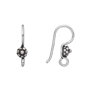 Ear wire fishhook 1pkg20 antique silver-plated, 20mm / 5mm beaded flat round / open loop, 18 gauge copper 10 pair