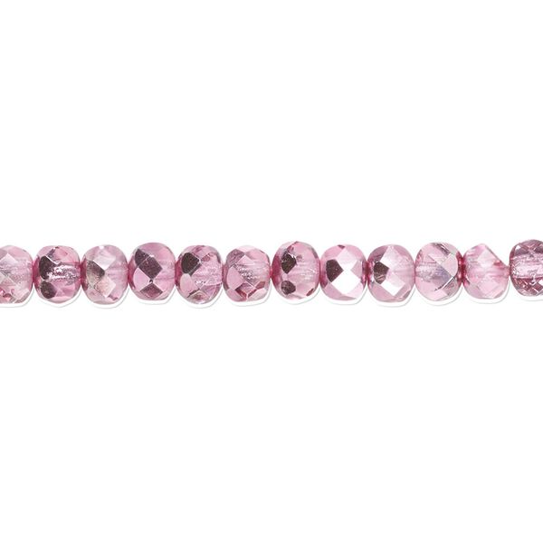 Bead, Czech fire-polished glass, metallic watermelon, 5x4mm faceted rondelle. Sold per 15-1/2" to 16" strand. image number 0