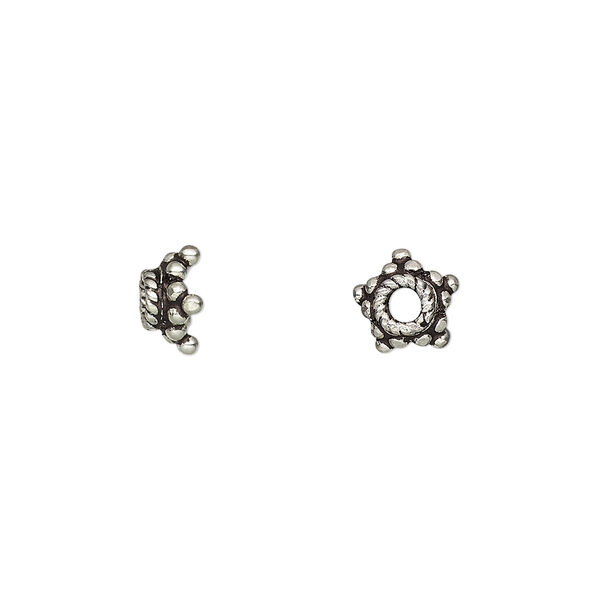 Bead cap, antiqued sterling silver, 8x4mm star, fits 7-9mm bead. Sold per pkg of 4. image number 0