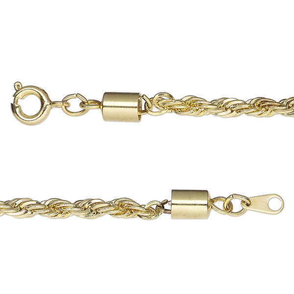 Chain, gold-finished brass, 3mm French rope, 18 inches with springring clasp. Sold individually. image number 0