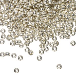 Seed bead, Miyuki, glass, pkg/250g, #8 rocaille, opaque galvanized silver, (RR-181).