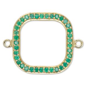 Link, green onyx (dyed) and gold-finished sterling silver, 20x20mm single-sided open square. Sold individually.