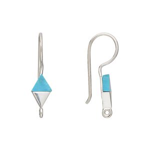 Ear wire fishhook 1pkg2 sterling silver, 24mm / 10x6mm hand-cut diamond / closed loop, 19 gauge resin / "turquoise" 1 pair