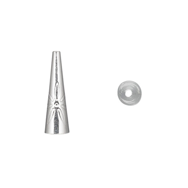 Cone, sterling silver, 19x5.5mm with flower design, 5mm inside diameter. Sold per pkg of 2. image number 0