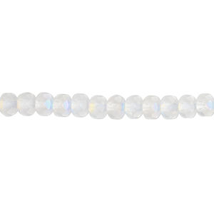 Bead, Czech fire-polished glass, matte opal AB, 5x4mm faceted rondelle. Sold per 15-1/2" to 16" strand.