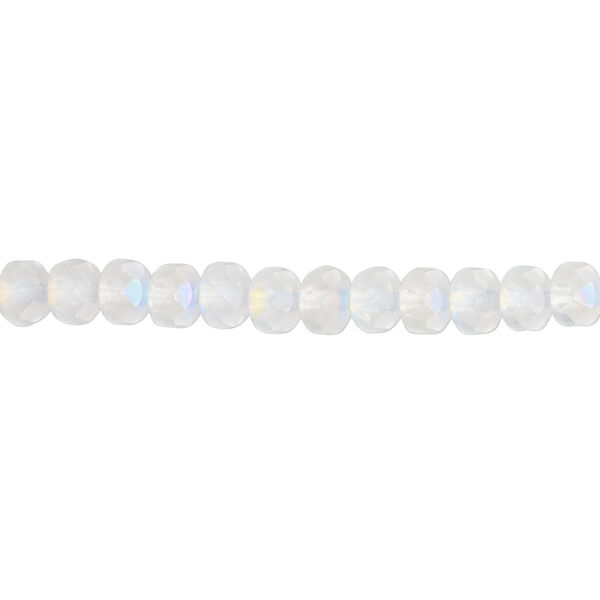Bead, Czech fire-polished glass, matte opal AB, 5x4mm faceted rondelle. Sold per 15-1/2" to 16" strand. image number 0