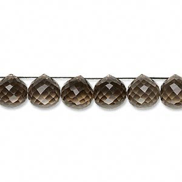 Bead, smoky quartz (heated / irradiated), 7x6mm-8x8mm hand-cut top-drilled faceted teardrop, B grade, Mohs hardness 7. Sold per pkg of 10. image number 0