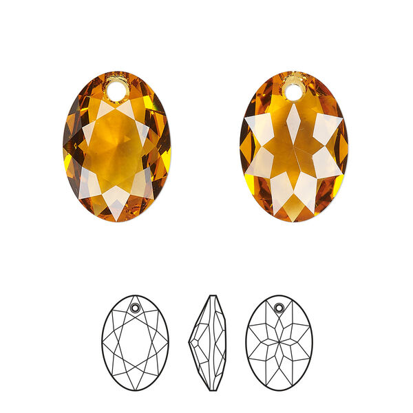 Drop 1pk topaz, Crystal Passions® 16mm pendant elliptic cut 6438 image number 0