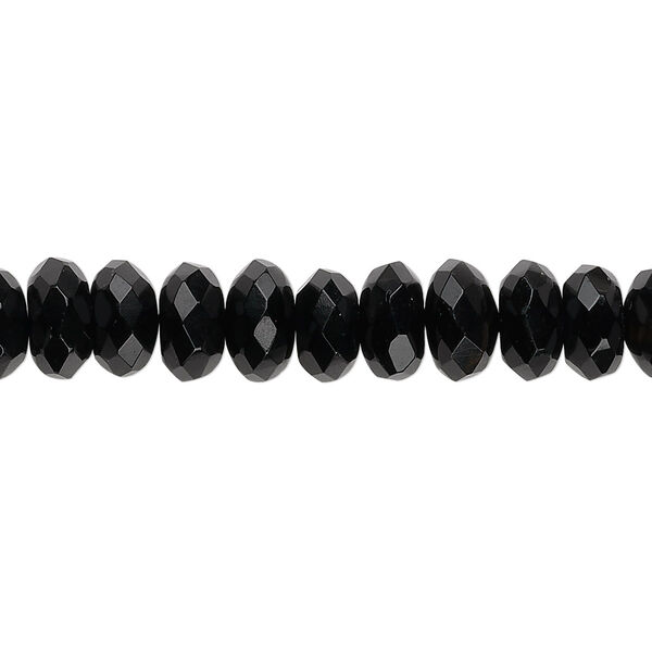 Bead, black onyx (dyed), 8x5mm faceted rondelle, B grade, Mohs hardness 6-1/2 to 7. Sold per 15-1/2" to 16" strand. image number 0