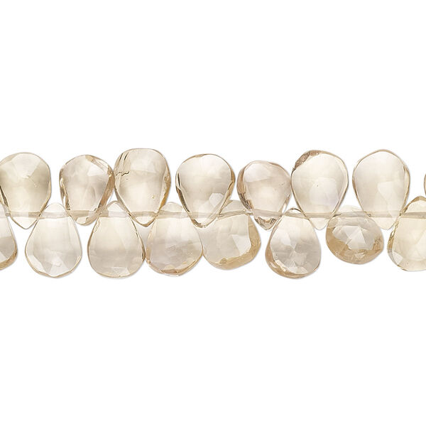 Champagne quartz 1pkg1, hand-cut top-drilled faceted puffed teardrop bead 9 inch 7x6mm-9x6mm image number 0