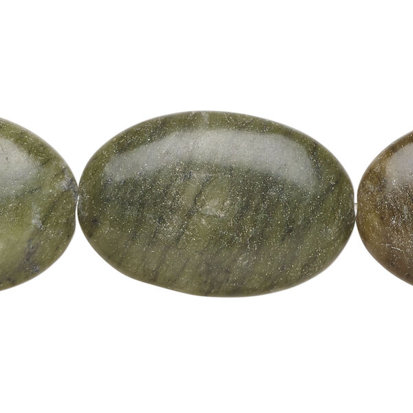 Green serpentine 1pkg1, puffed oval bead natural, 15 inch 29x19mm-30x20mm image number 0