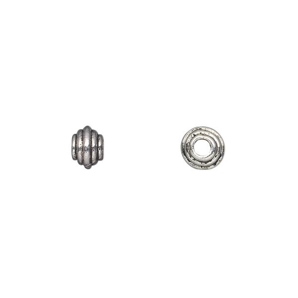 Bead, antique silver-plated "pewter" (zinc-based alloy), 6x4mm rondelle. Sold per pkg of 50. image number 0