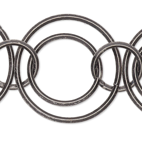 Chain, antique silver-plated brass, 11mm/16mm/23mm interlocking rounds. Sold per pkg of 5 feet. image number 0