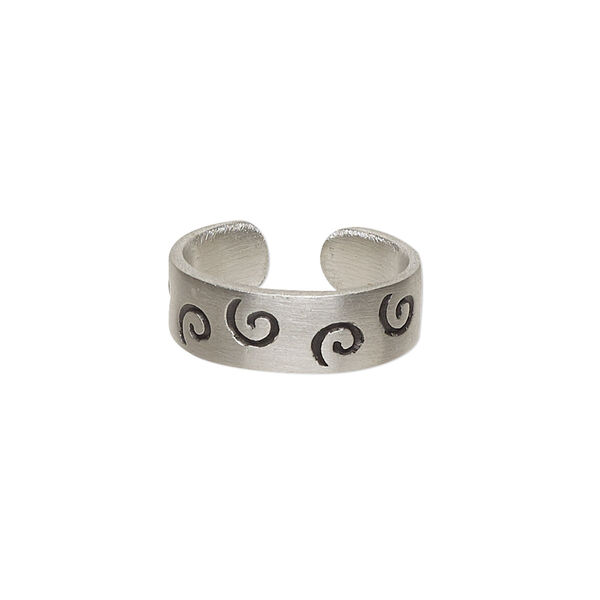 Toe ring, Everyday Jewelry, antiqued pewter, 6.5mm wide with swirl design, adjustable. Sold individually. image number 0