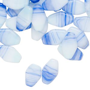 Bead, Czech pressed glass, translucent cobalt blue and light blue, 13x8mm flat marquise. Sold per 1-ounce pkg, approximately 60 beads.