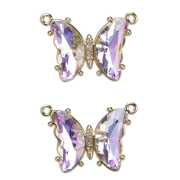 Connector, gold-finished brass, clear vitrail light, 19x15mm butterfly with closed loop. Sold per pkg of 2. image number 0