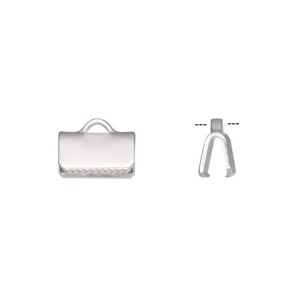 Ribbon crimp end, silver-plated brass, 10x5mm rectangle. Sold per pkg of 100. image number 0