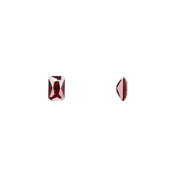 Gem, cubic zirconia, garnet red, 6x4mm faceted emerald-cut, Mohs hardness 8-1/2. Sold per pkg of 2. image number 0
