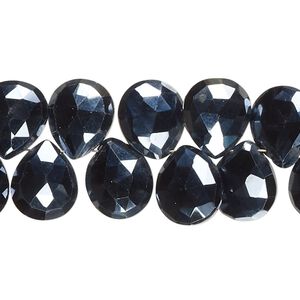 Black spinel 1pkg1, hand-cut top-drilled faceted puffed teardrop bead 8 inch 11x10mm-12x10mm